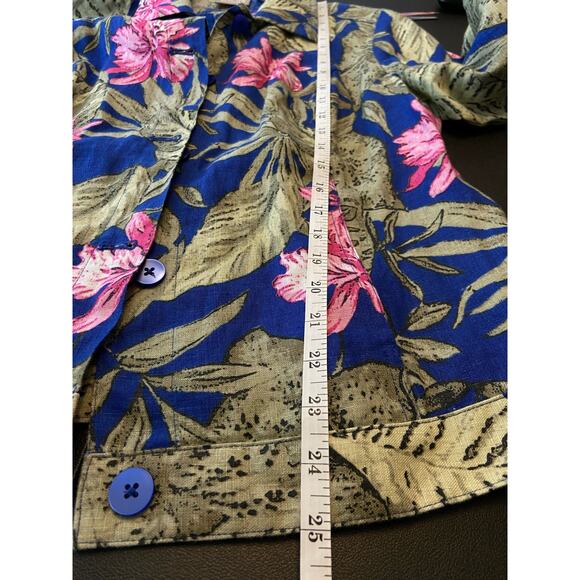 Chicos 1 Tahiti Tropis Linen Jacket Women M Button Front Side Pocket Long Sleeve - Picture 10 of 14